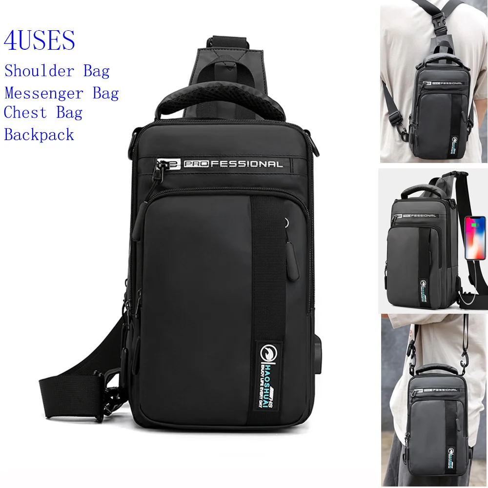 

One Shoulder Bag Sling Chest Pack For Men with USB Charging Port Travel Multi-Purpose Male Nylon Cross body Side Backpack