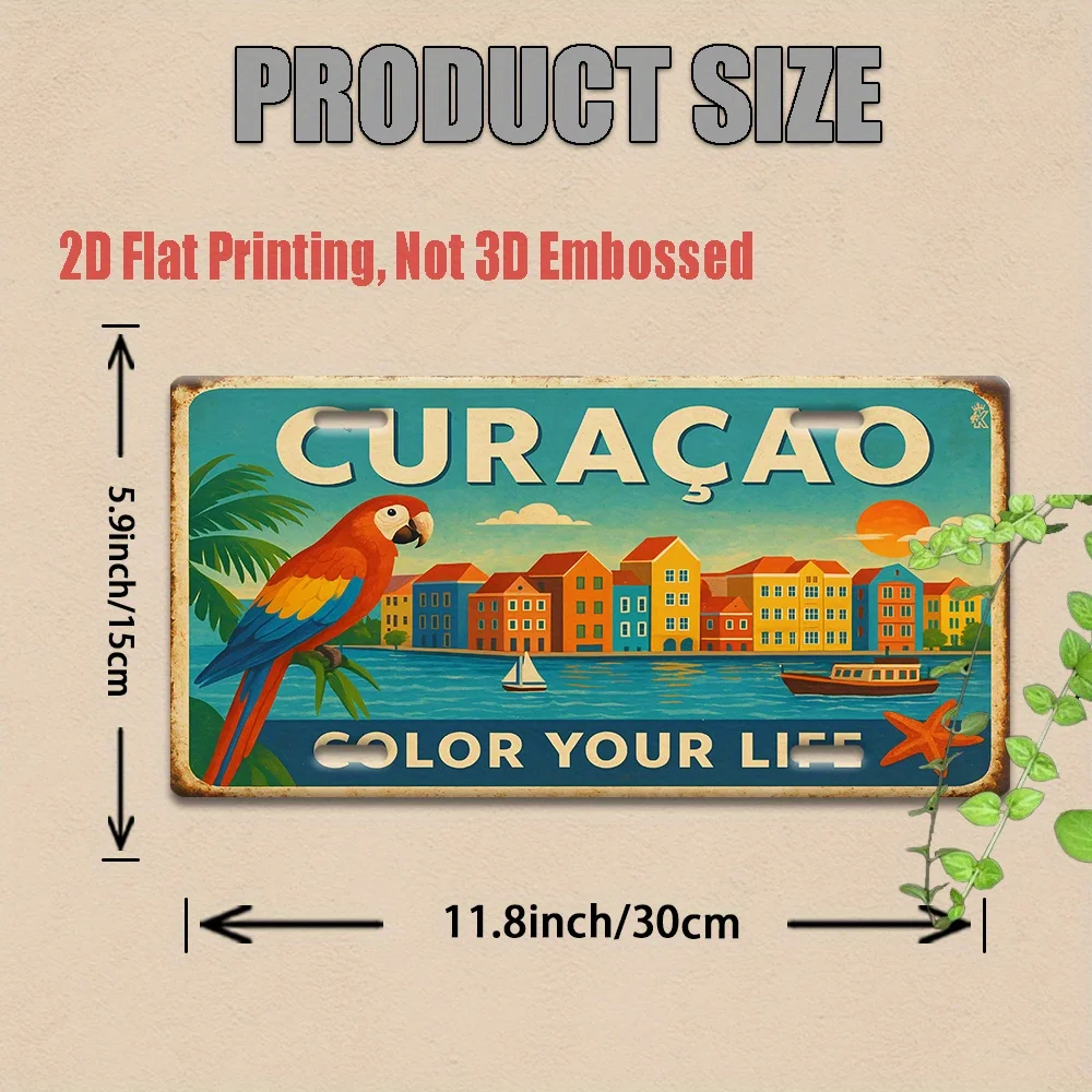 1pc Curacao Caribbean Island License Plate - Heavy-Duty Metal Suitable for, Motorcycles, Outdoor Garden & Wall Decor - Tropical