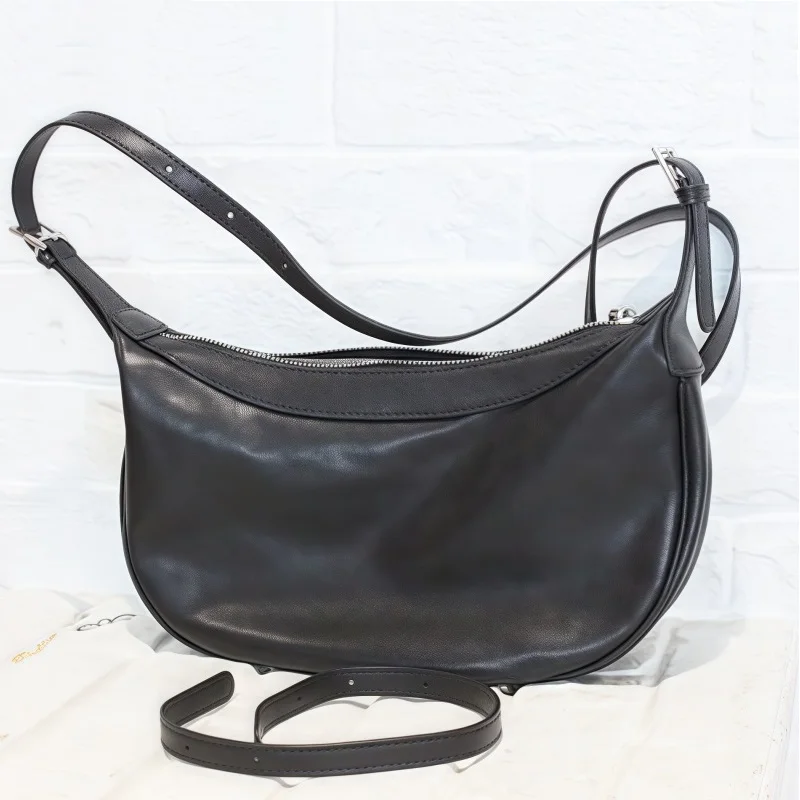

Retro Sheepskin Leather Crossbody Bag Women Shoulder Bag 2025 Trend Minimalist Small Versatile Solid Color Messenger Purse Black
