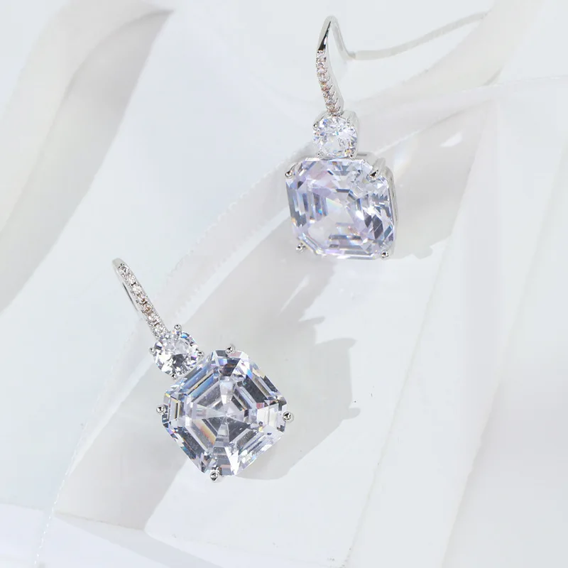 Designer Collection Style Earrings Necklace Women Inlay White Yellow Square Zircon Tassels Pendant Jewelry Sets