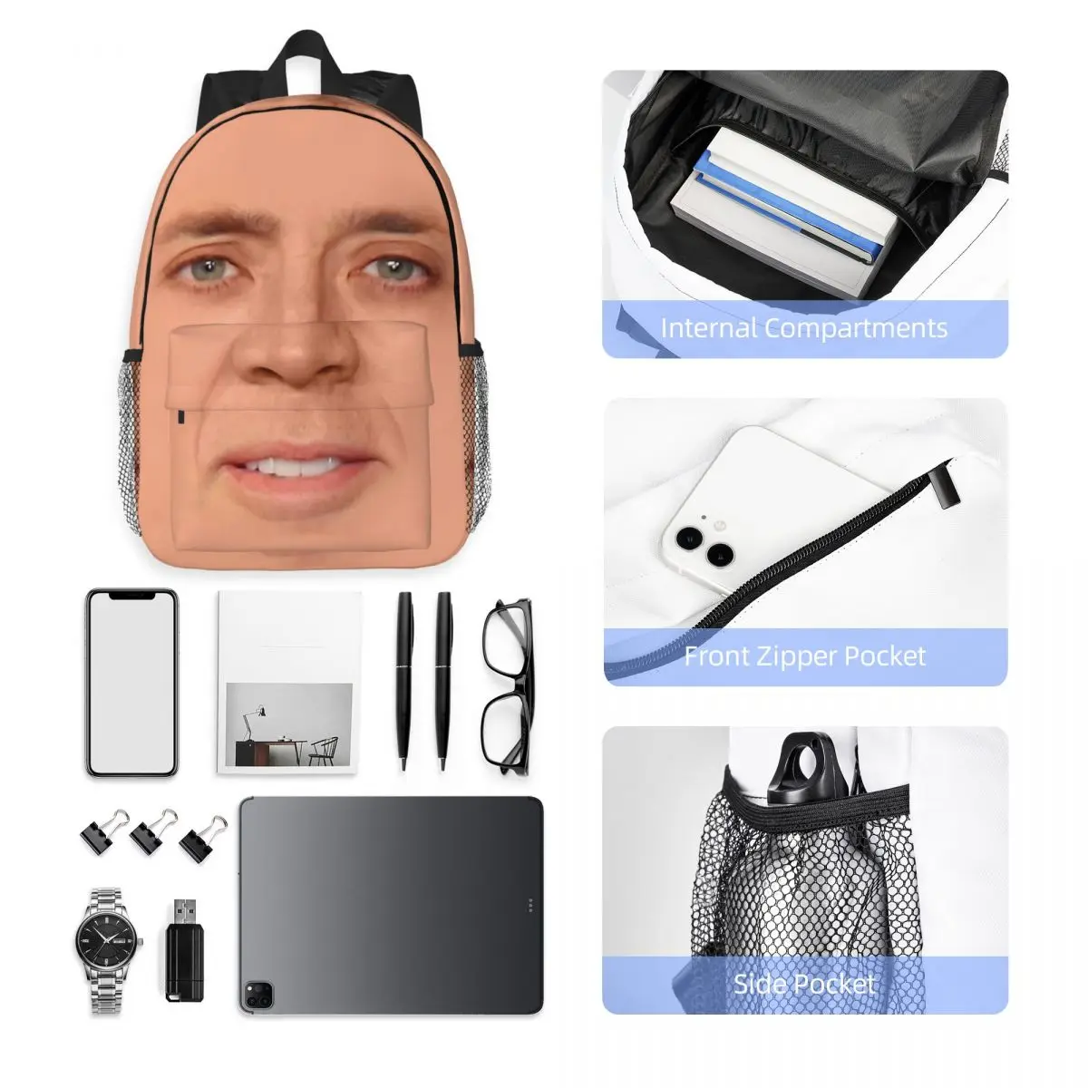 حقيبة ظهر نيكولاس كيج للوجه للطلاب والأولاد والبنات حقيبة كتب للأطفال حقيبة مدرسية حقائب كتف للكمبيوتر للرجال والنساء