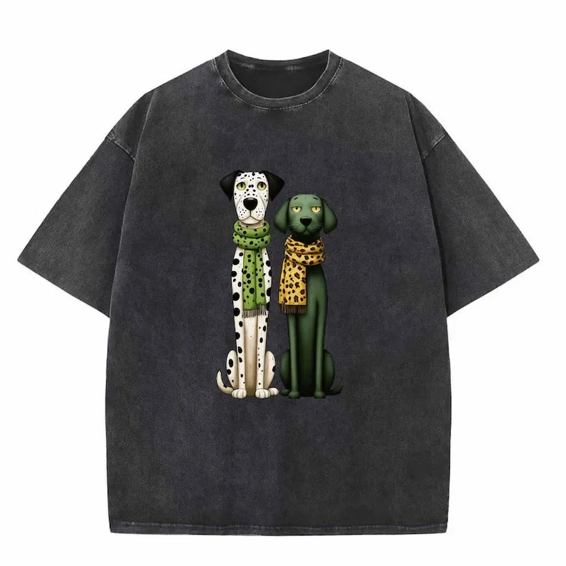 Retro Washed Cute Wiener Dog T-shirt Puppy Love Graphic Tee Harajuku Streetwear Loose Fit Acid Wash Unisex Summer Casual Top
