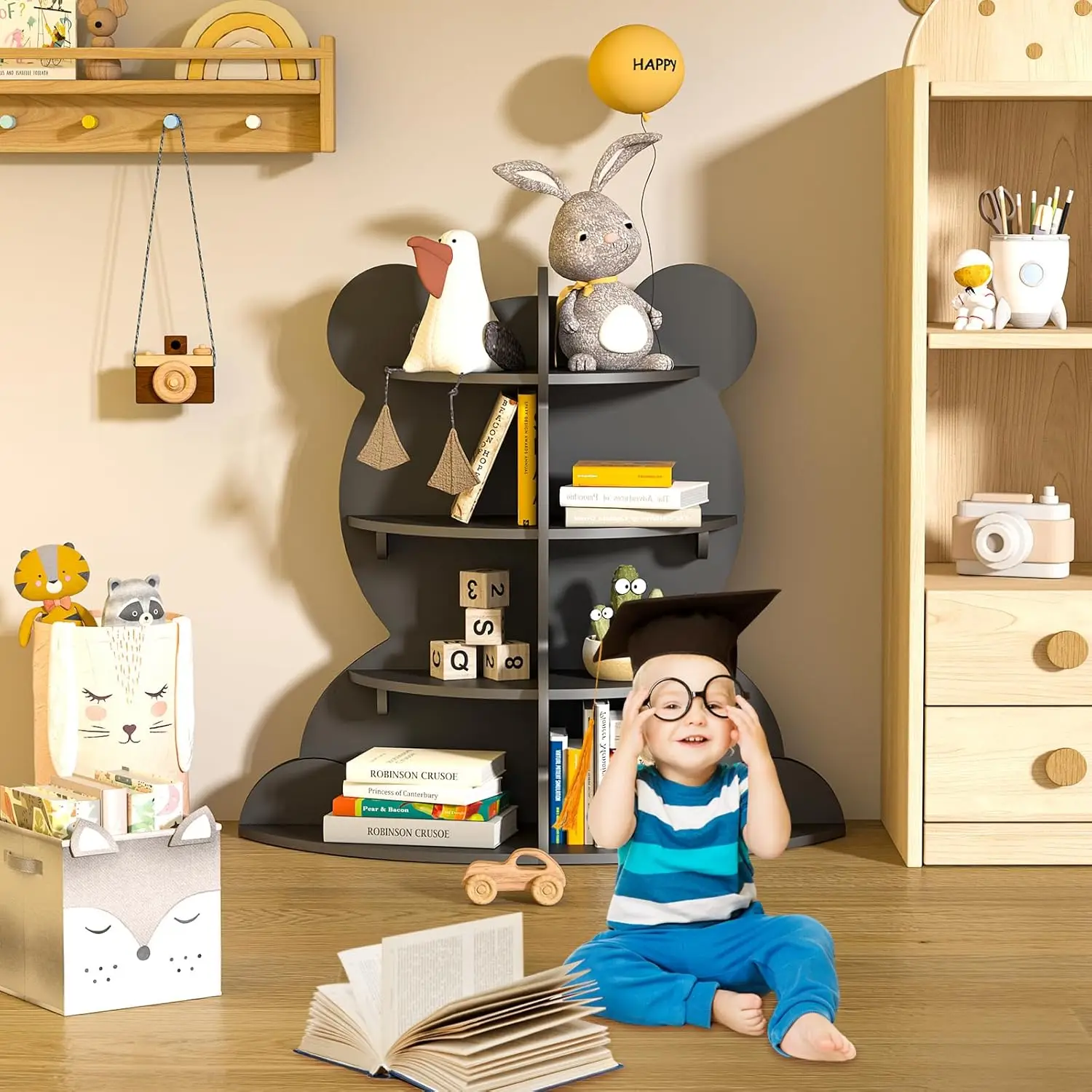 Kleine Beer Peuter Boekenrek 4-Tier Baby Kind Boekenkast Speelgoed Organisator Boek Opslag Houten Display Stand Plank voor Kinderdagverblijf Playroo