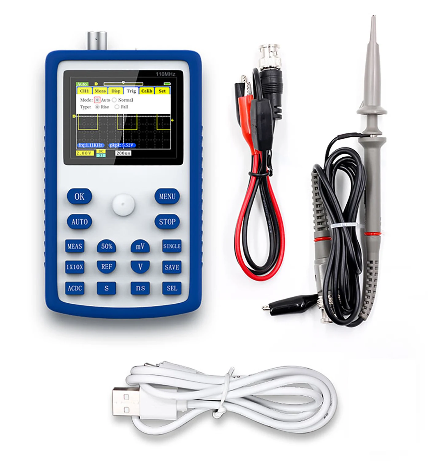 -1C15 Digital Oscilloscope 500MS/S Sampling Rate with 110MHz Bandwidth 1KHz/3.3V Square Wave 1c15 Portable Oscilloscope