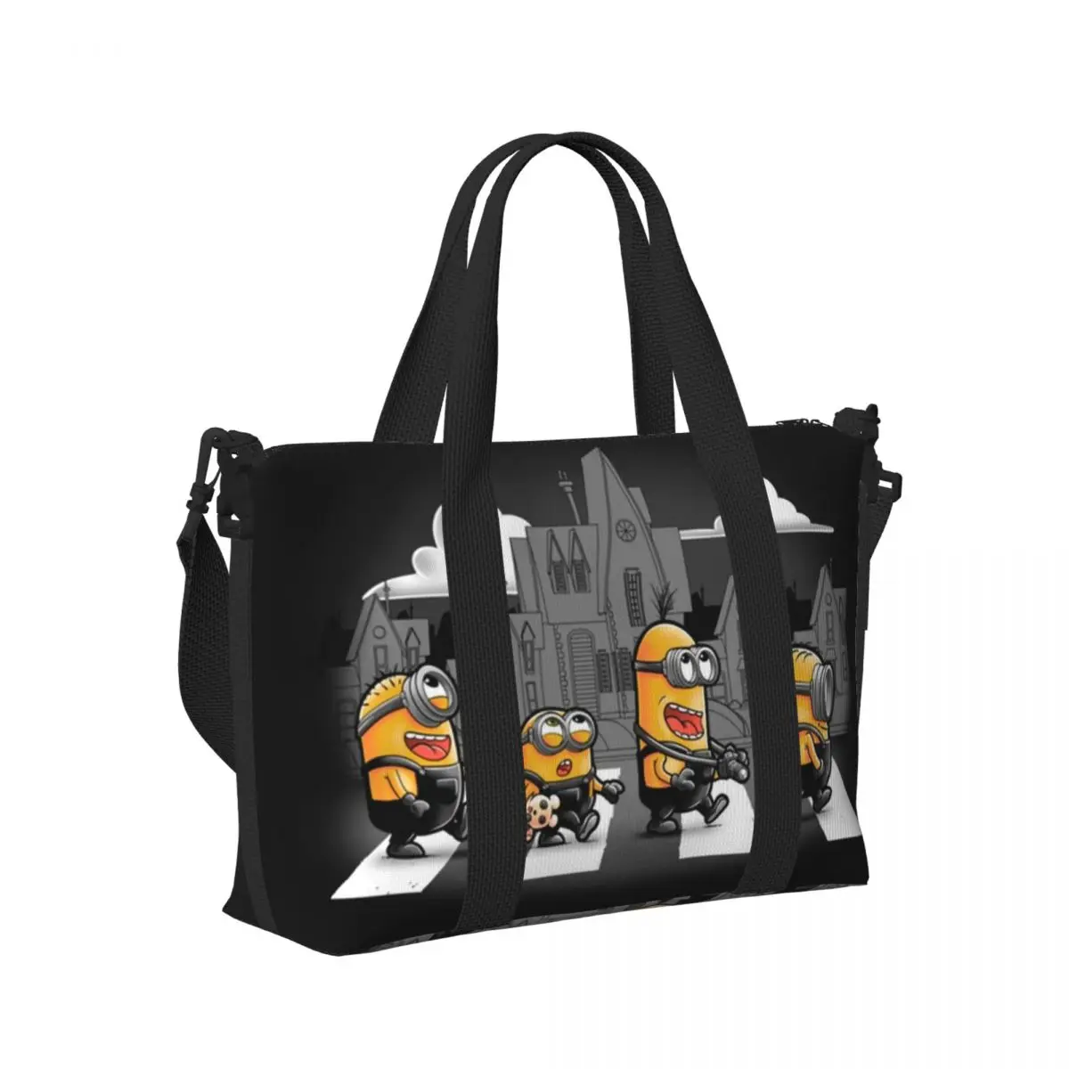 Custom Large M-Minions Road Essential Cartoon Tote Bag for Women Shopper Shoulder Gym Beach Travel Bag