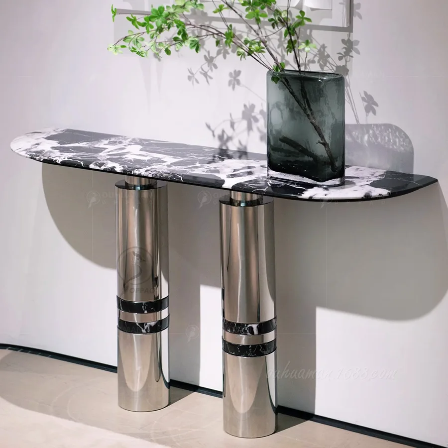 YJQ1 light luxury entrance table simple stainless steel marble decorative cabinet end view table rack entrance table