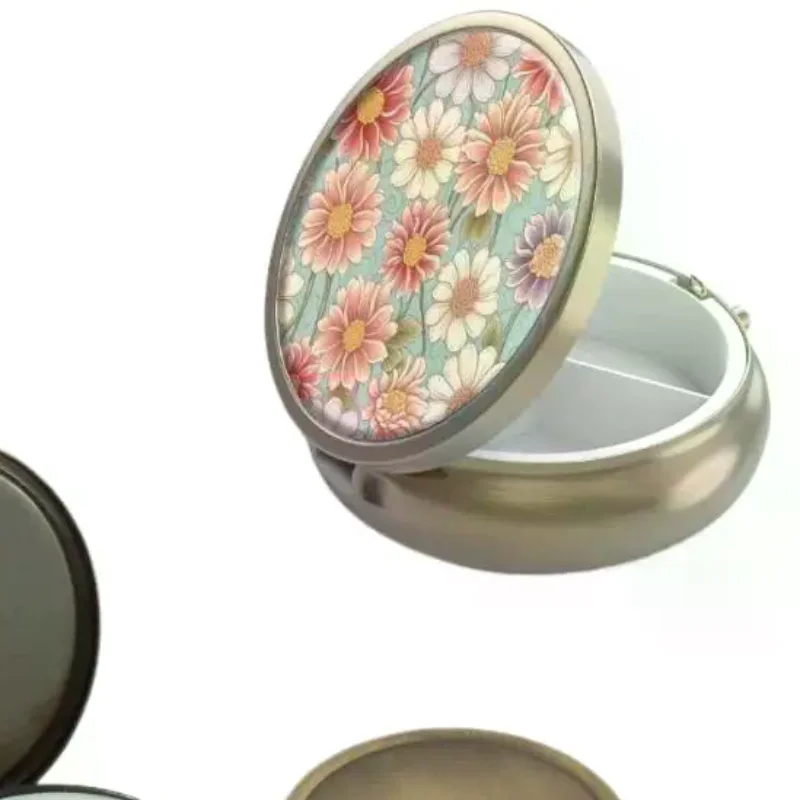 Portable Pill Organizer with Built-in Mirror Dustproof Small Pill Case Compact for Purse Pocket Short Business Trip Use