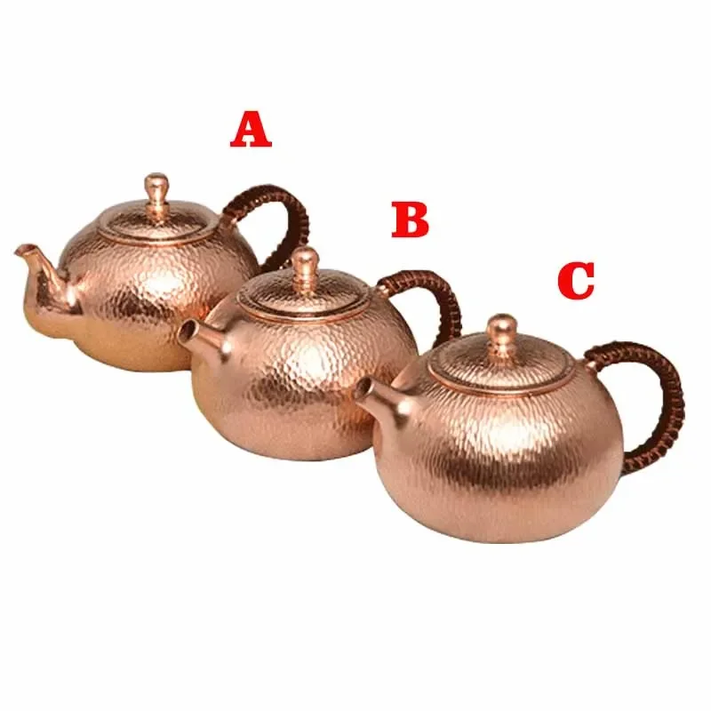 500ml 16OZ Premium Quality Hammered Tea Kettle Chinese Kung Fu Red Copper Pot With Heat Proof Handle