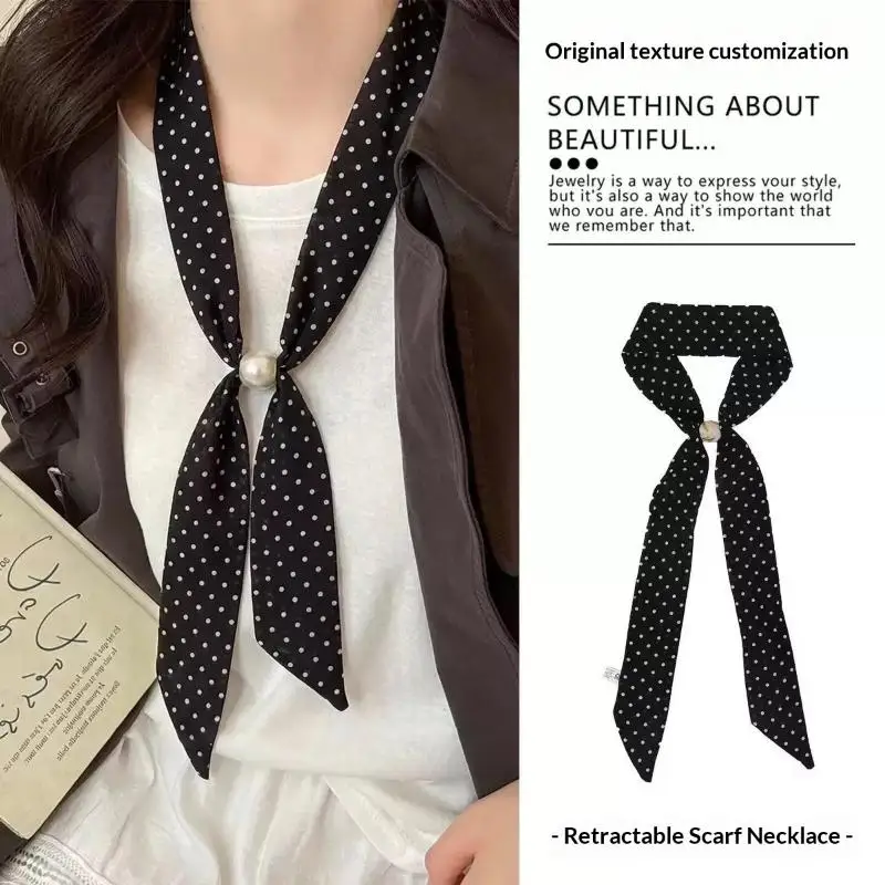 Vintage Polka Dot Chiffon Beaded Scarf For Women Lightweight Sheer Neck Scarf Fashion Accessory For Summer Daily Wear & Outfits