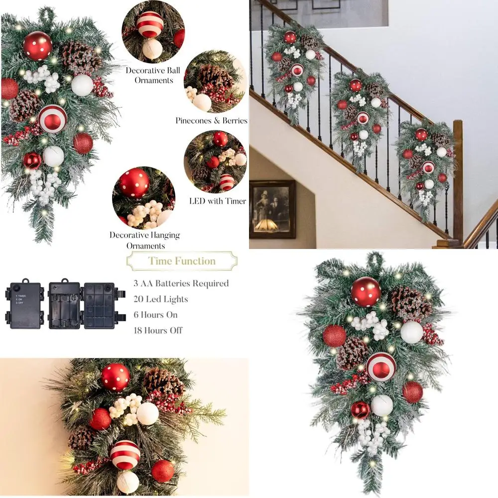 

24-дюймовая красно-белая светодиодная рождественская печель с 20 лампами для наружного почтового ящика и домашнего декора