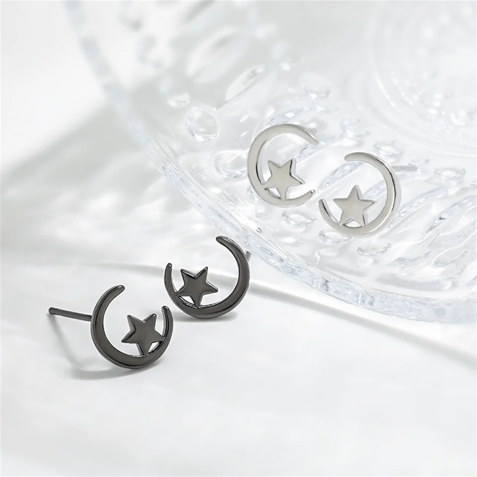 

New Simple Mini Moon And Star Earrings Star Style Fashionable And Versatile Jewelry Gifts Sweet And Fresh Moon And Star Earrings