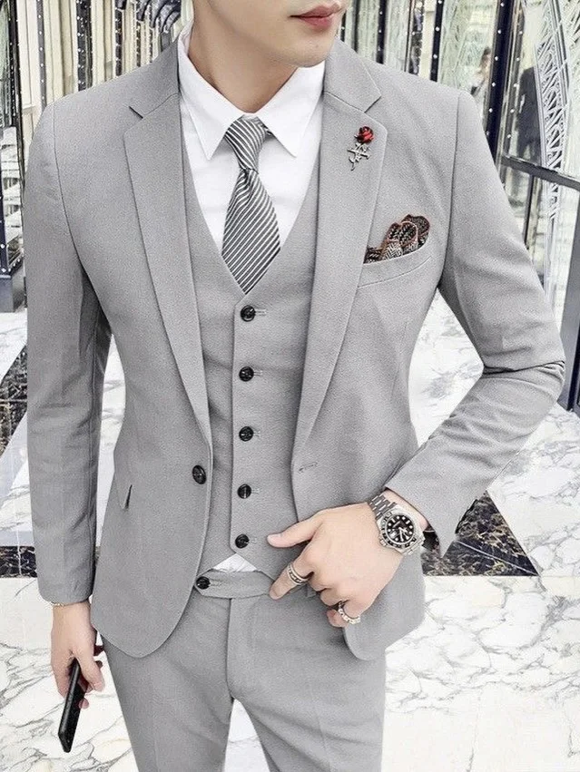 Green Jacket Set Man‘S Suit Outfit Blazer Trousers Pants Vest Wedding Party Black Shawl Collar Men Suit Slim Fit Tailored 3pcs