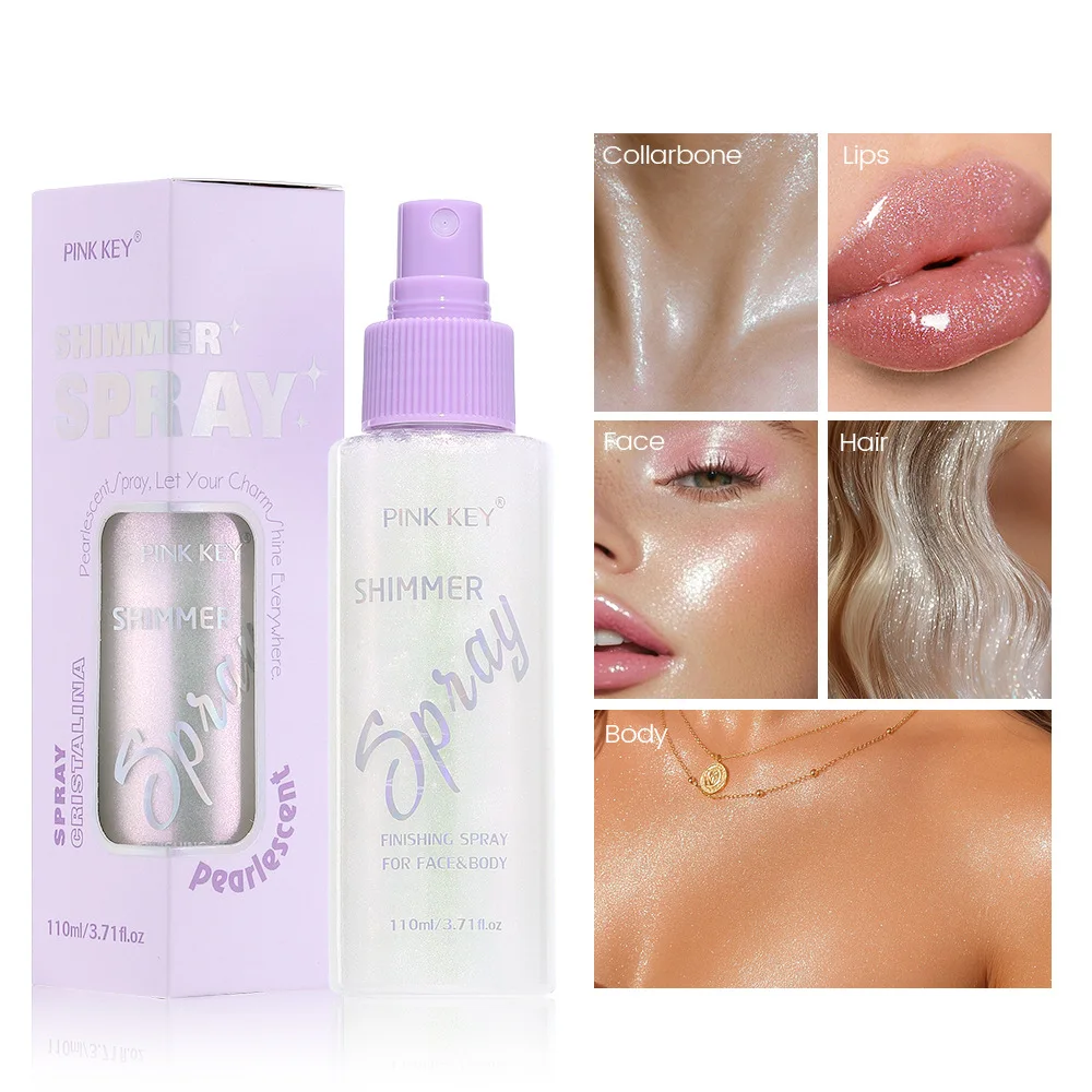 110ml Shimmer Highlighter Spray Hydrating Makeup Mist Fine Glitter Brightening Cosmetic Spray For Face And Body Glowing Make‑up