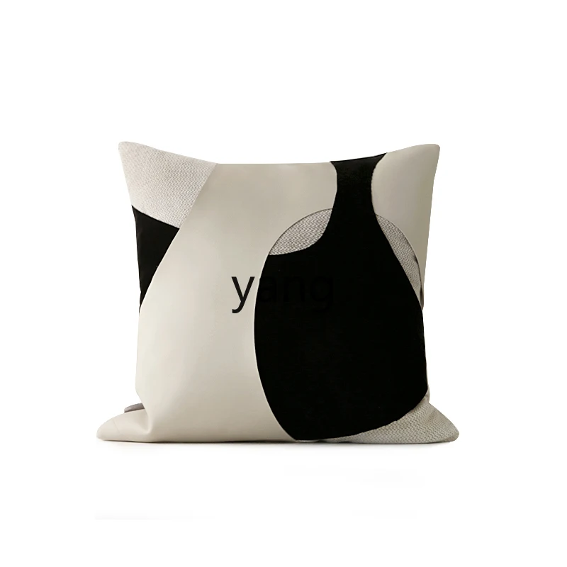 

CX Modern Simple Black and White Leather Stitching Pillow Light Luxury Living Room Sofa Model Room Bedroom Pillow Cushion Cover