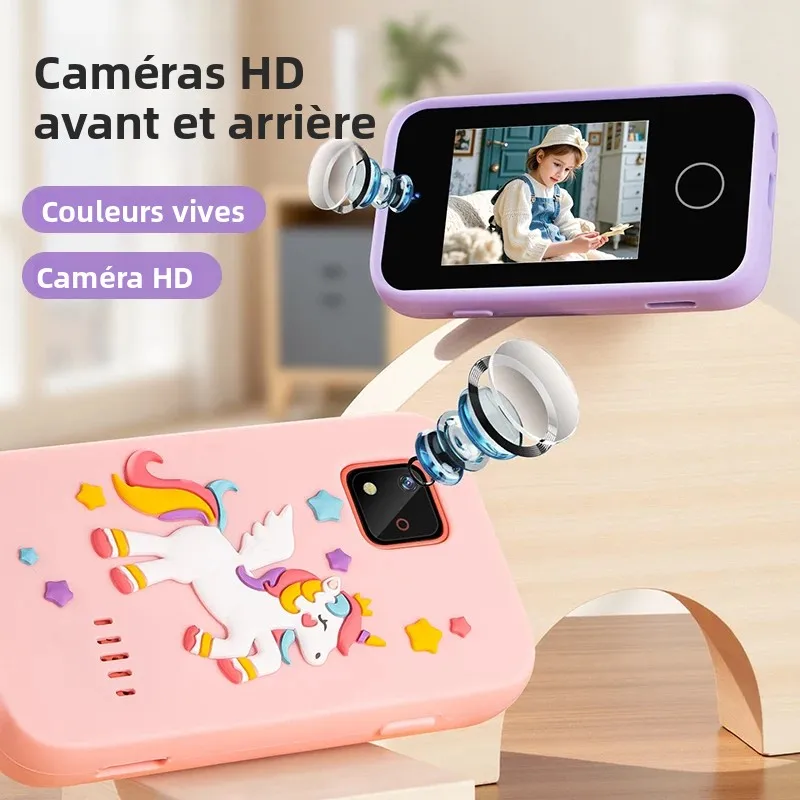 Jouet caméra téléphone intelligent pour enfants, écran tactile 2,4 pouces, licorne, multilingue, avec musique, jouets caméra numériques pour filles et garçons de 3 à 8 ans