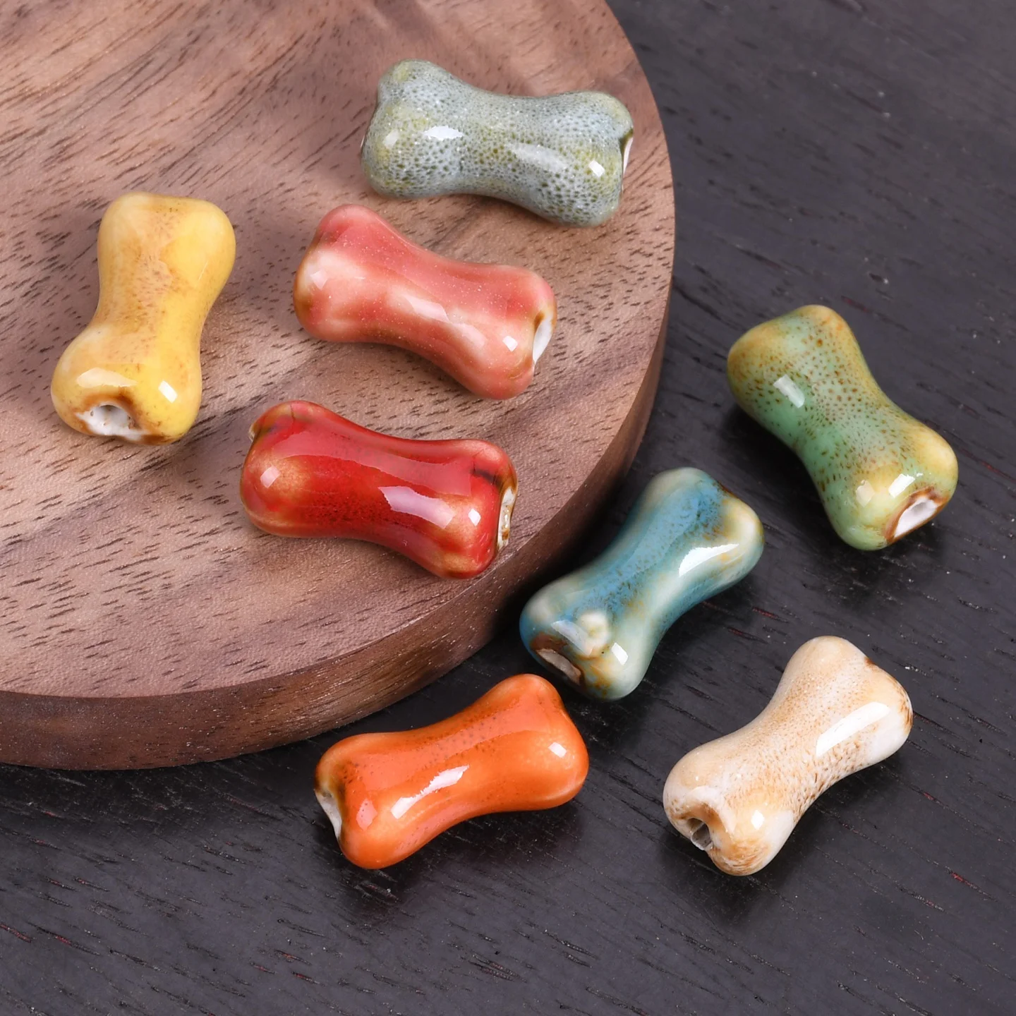 

10pcs Bone Shape 18x10mm Handmade Fancy Glaze Ceramic Porcelain Loose Spacer Beads Lot For Jewelry Making DIY Findings