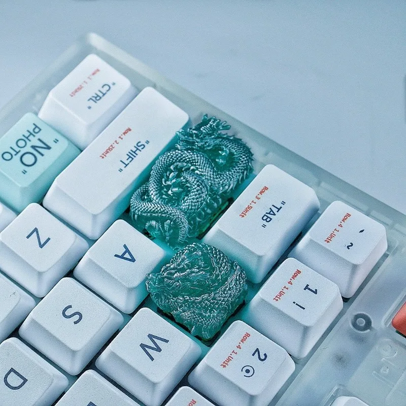 Loong Resin Keycaps Personality 1U 1.75U Keyboard Deco Jade Silver Custom Artisan Key Caps Mechanical Keyboards Accessories