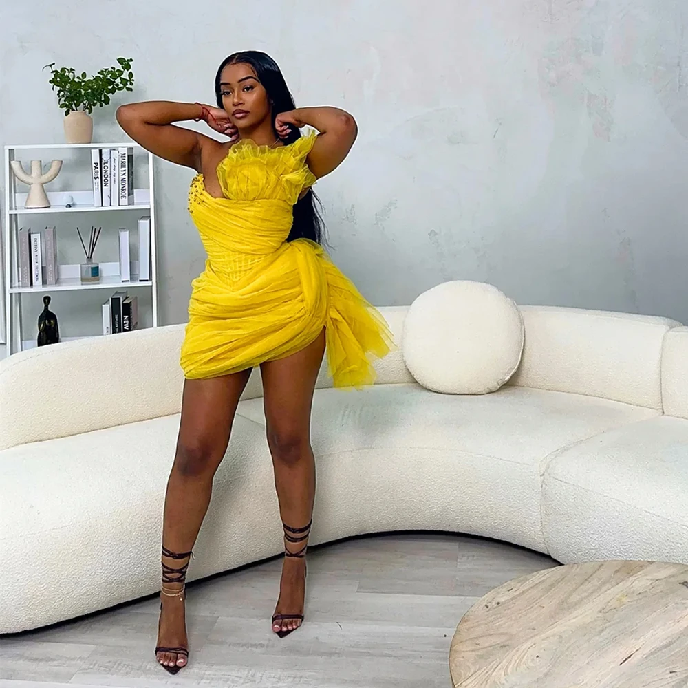 麻生エビアフリカのカクテルドレス恋人チュール膝上ノースリーブシースセクシーなミニ誕生日パーティーイブニングドレスカスタマイズ