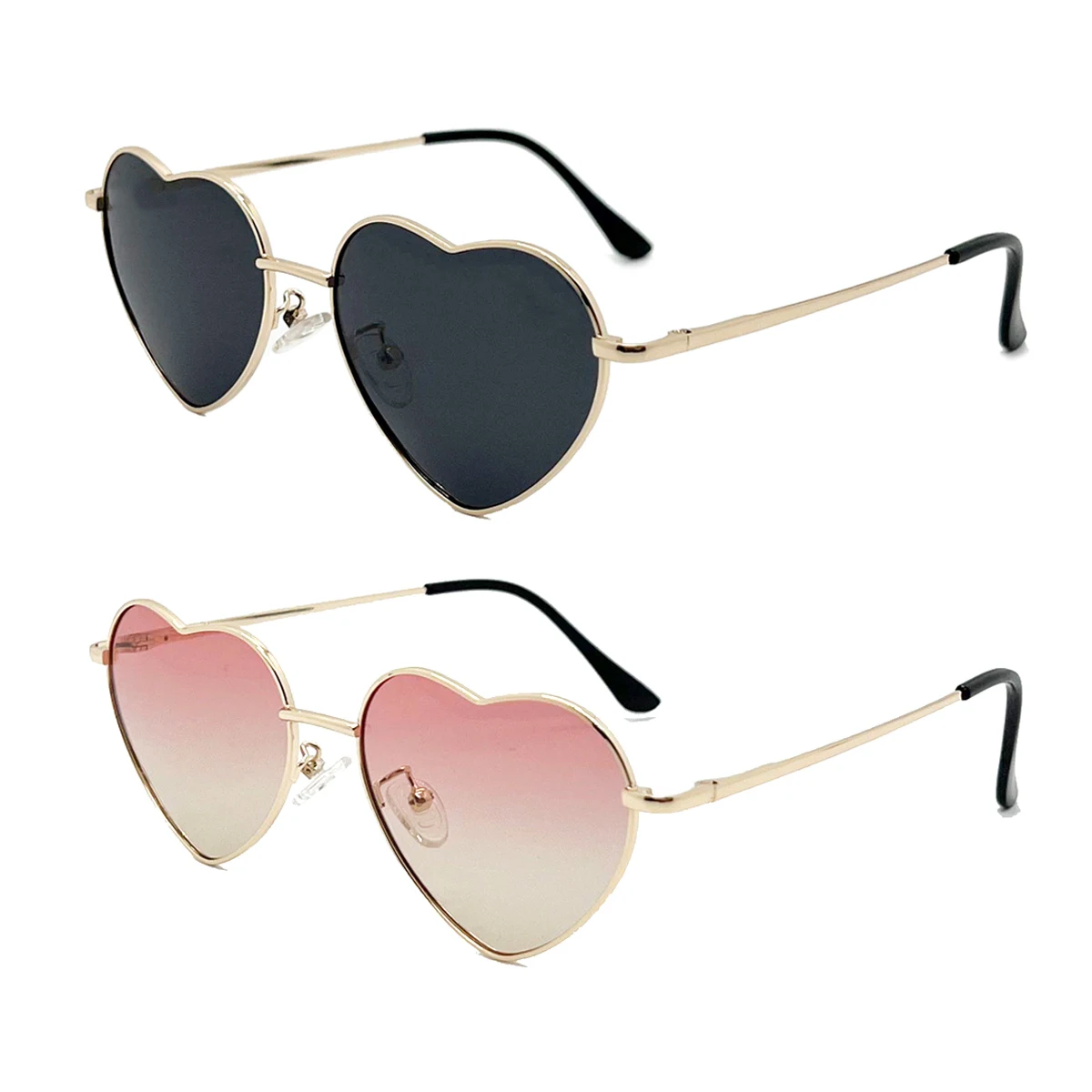 قطعتان من النظارات الشمسية الكلاسيكية ذات القلب الخوخي المعدني، سلك القدم الربيعي للساق، عدسة TAC عالية الوضوح