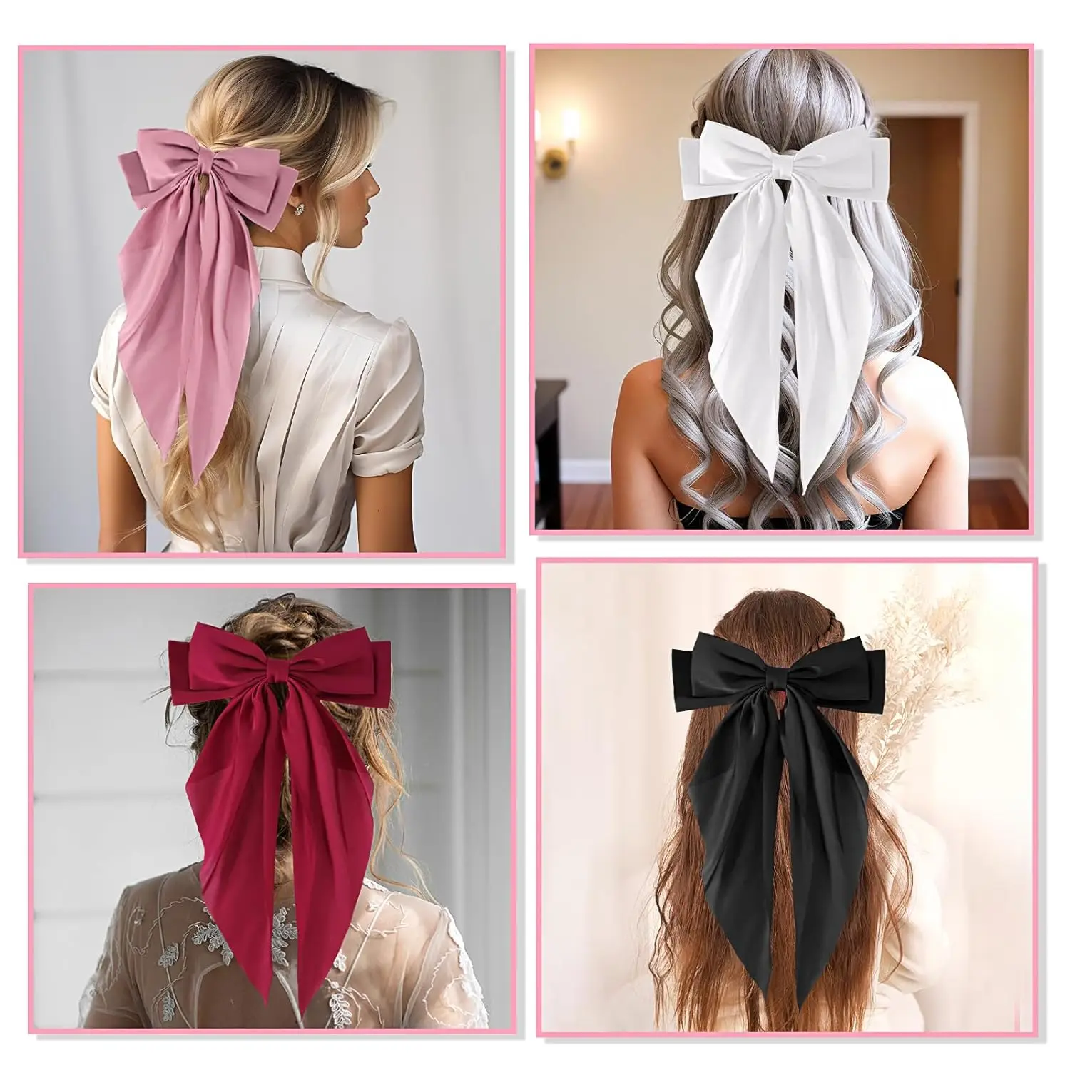 2/3/4/6/12 buah/set Satin halus ukuran besar pita ikatan simpul klip rambut untuk wanita jepit logam klip estetika aksesoris rambut