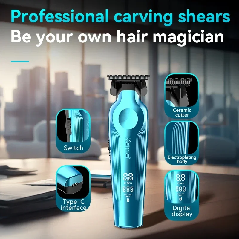 Kemei KM-264 High-definition Digital Hair Clipper Salon Shaving Hair Clipper Set With Strong Power Carving Electric Push Clipper
