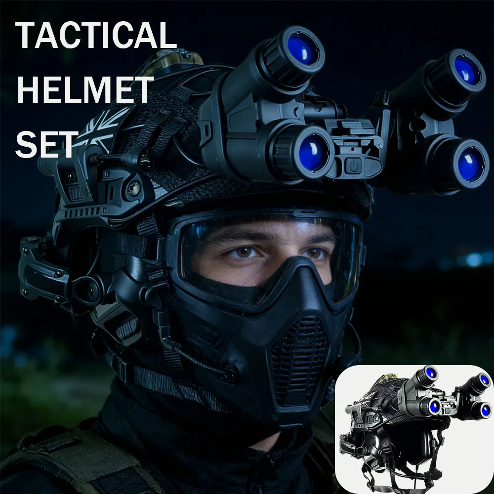 

Airsoft Tactical Helmet Set with NVG Model Headset Weight Pouch Signal Light for Outdoor Military CS Shooting Cos Game Equipment
