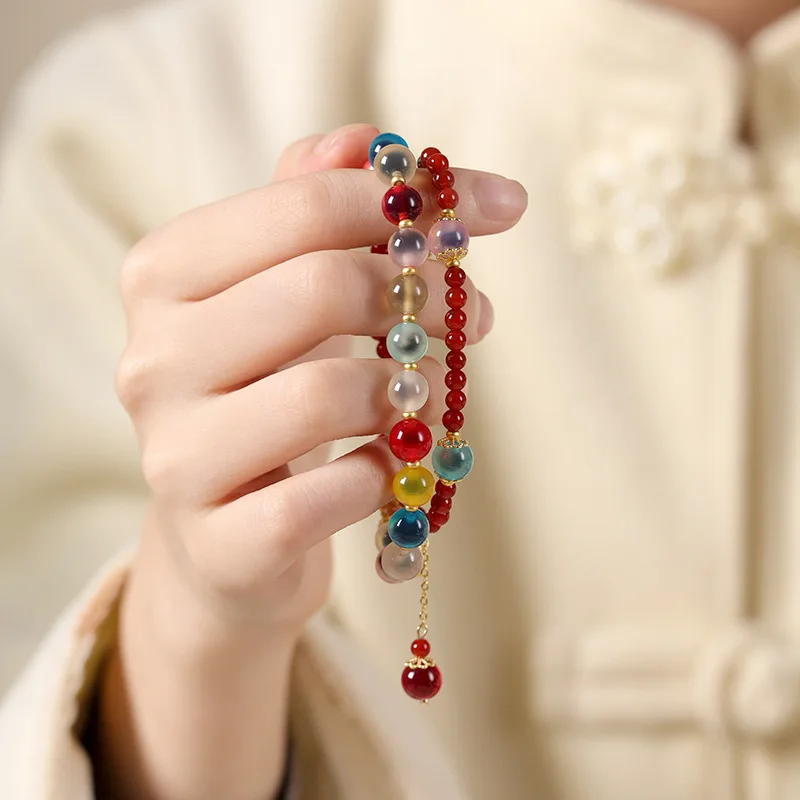 Colorful Sugar Heart Agate Women’s Double Circle Bracelet – Exquisite Unique Friendship & Best Friend Gifts
