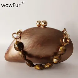 Pearl Brown Dumpling Shape Acrylic Box Clutches Party Purse L Evening Bags Lady Wedding Bridesmaid Clutches Minaudiere Handbags