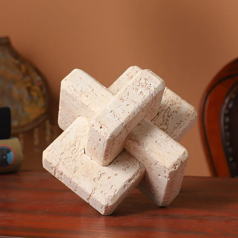 3-Link Knot Resin Travertine Decor Coffee Table Book Shelf Decoration Entry Table for Boho Modern Rustic Office Living Room Gift