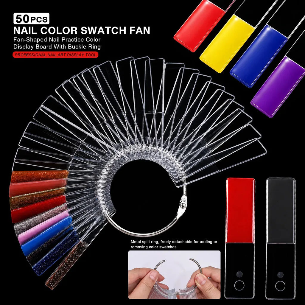 50Pcs/Set Rectangle Nail Art Display Swatch Plate UV Gel Polish Color Card Template For Fake Nails Practice Making Manicure Tool