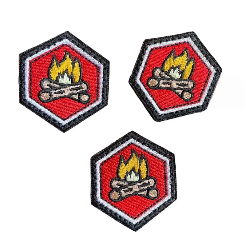 4.5*4CM,Camp Fire Emblem Clothes Sticker,Bonfire Fabric Badges Applique Embroidery Hook and Loop Patches,Tactical Backpack Patch