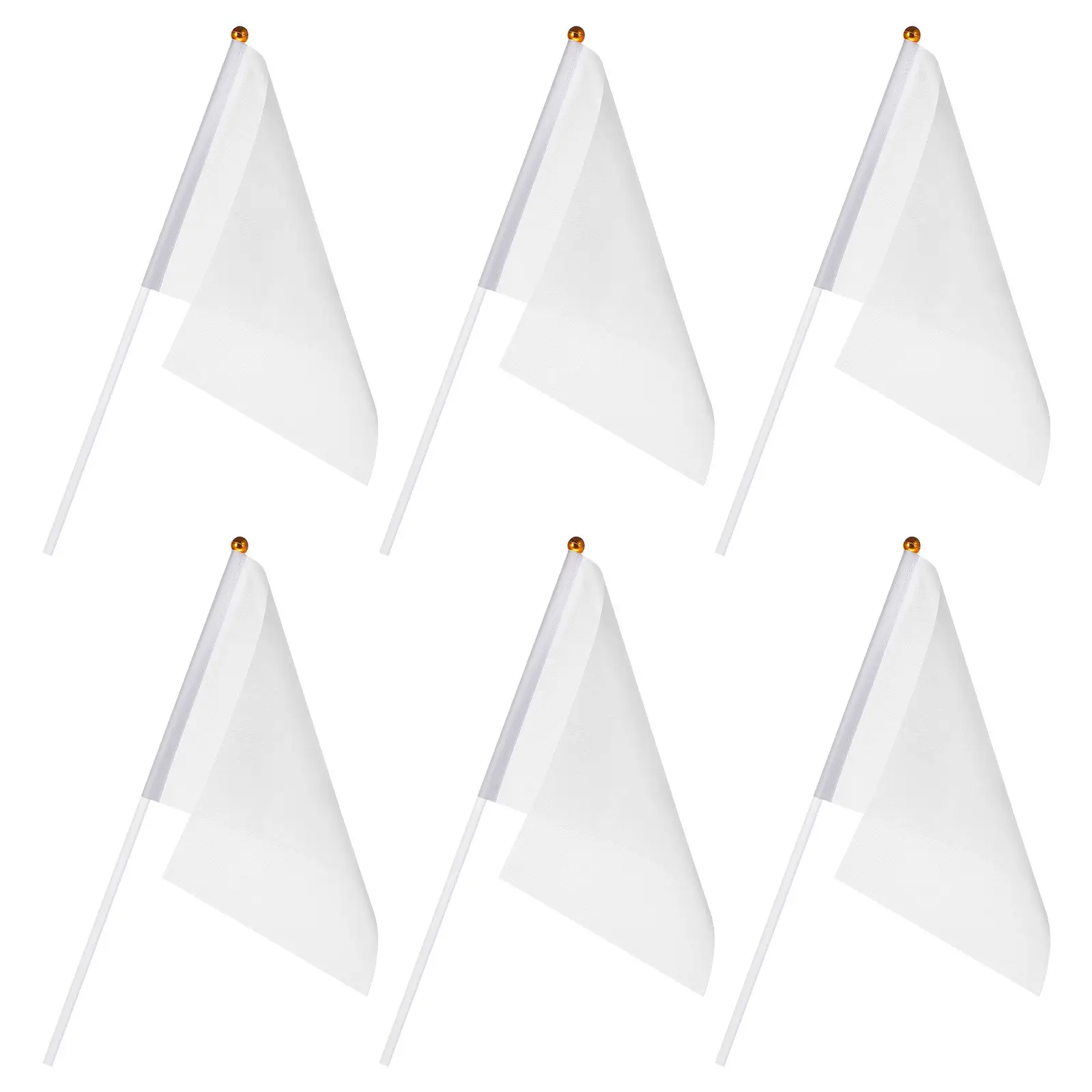 24Pcs Blank White Hand Held Waving Flags Slim Plastic Pole Easy Grip Waterproof for Referee Signals Lawn Marking Yard Sports
