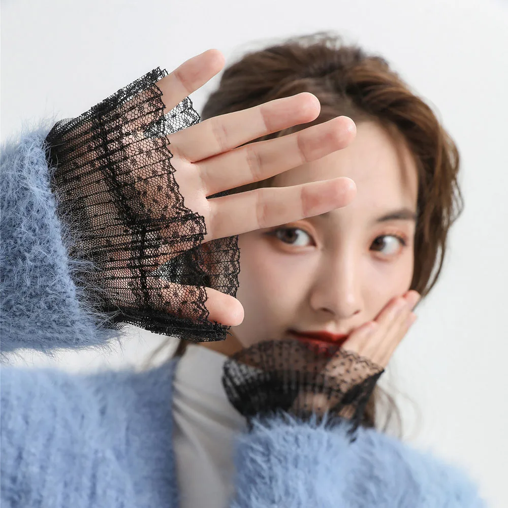 New Mesh Lace Cuffs Women Clothing Accessories Double-layer Cuffs White Black Detachable Sleeves Sweater Cuff Decorative