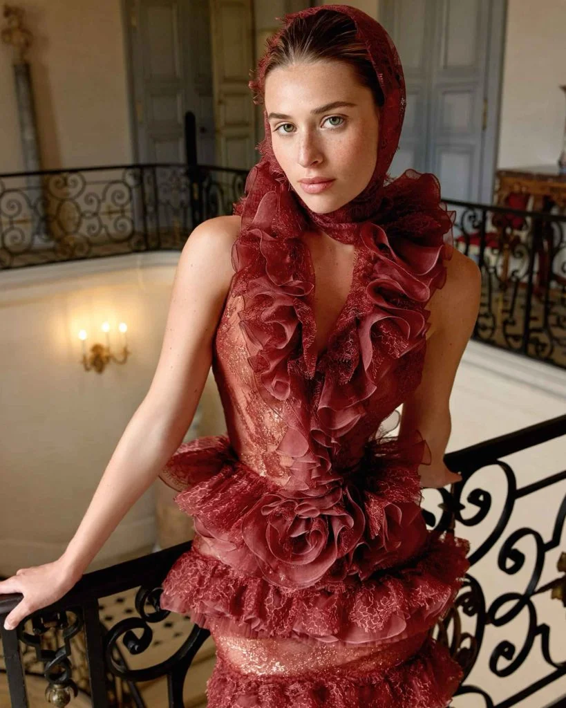 ชุดเดรสยาวสไตล์โบฮีเมียนแบบมีชั้น โชว์หลังเซ็กซี่ ตัดเย็บตามสั่ง ชุดเดรสยาวทรงตรงเปิดไหล่ งานตัดเย็บระดับไฮคูตูร์ ผ้าโปร่งบาง ชุดราตรีออกงาน ผ้าออร์แกนซ่า