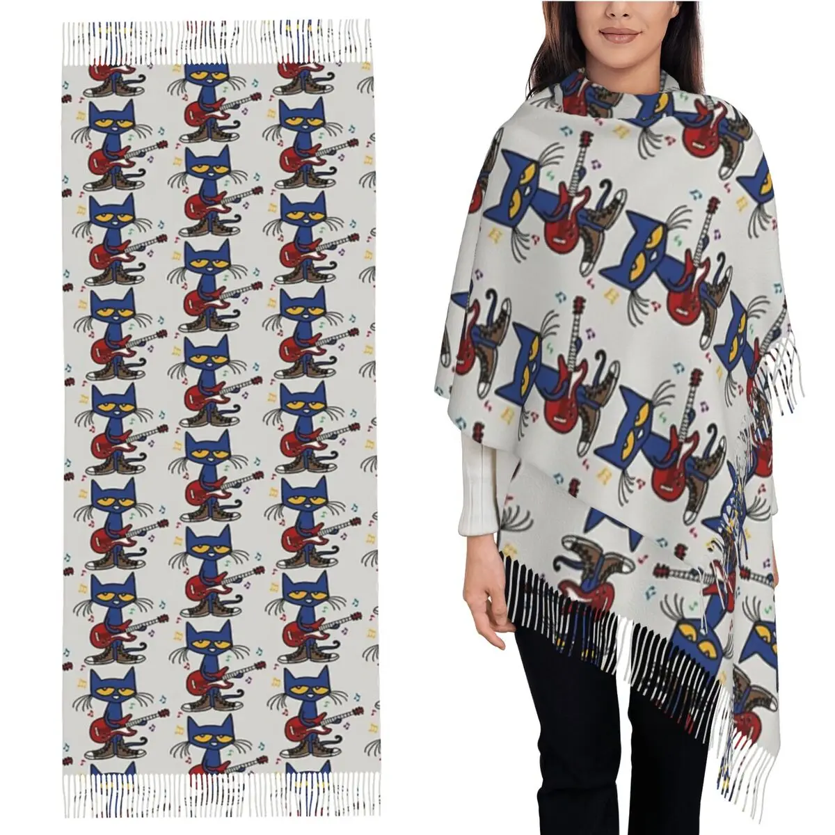 

Pete The Cat поющий шарф, шарфы с кисточками для женщин, мягкие теплые шали и накидки, большая осенне-зимняя шаль