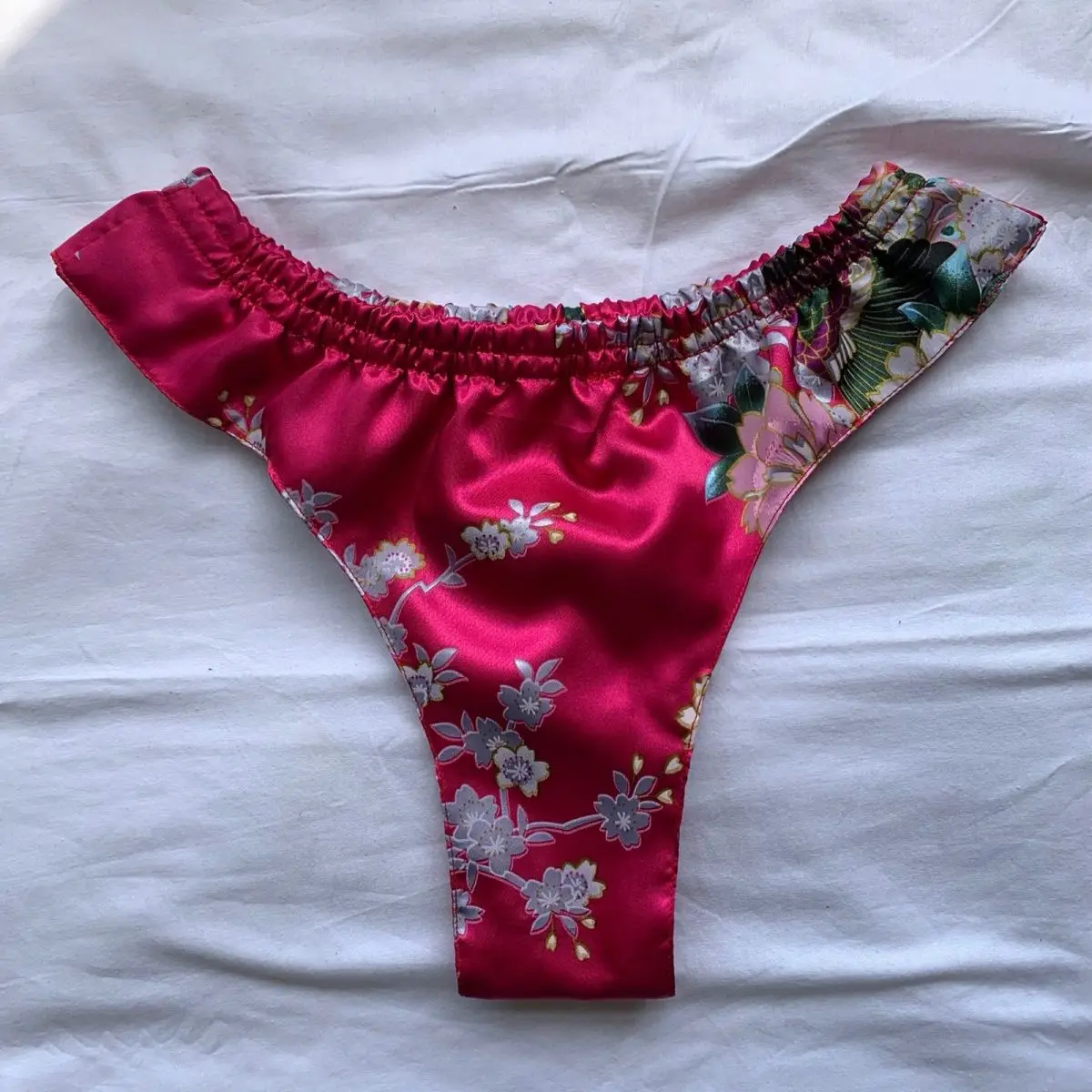 

Glossy Floral Print Satin Ice Silk Underwears Panties Elegant Plus Size Briefs Lingeries Bottoms