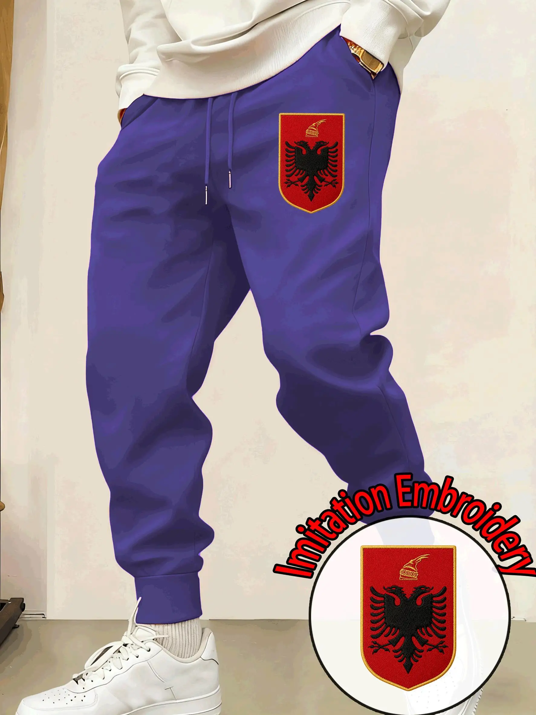 Albania Imitation Embroidery Print Men'S Pants Comfortable Trousers All-Match Fleece Jogging Clothing Pocket Autumn Sweatpants