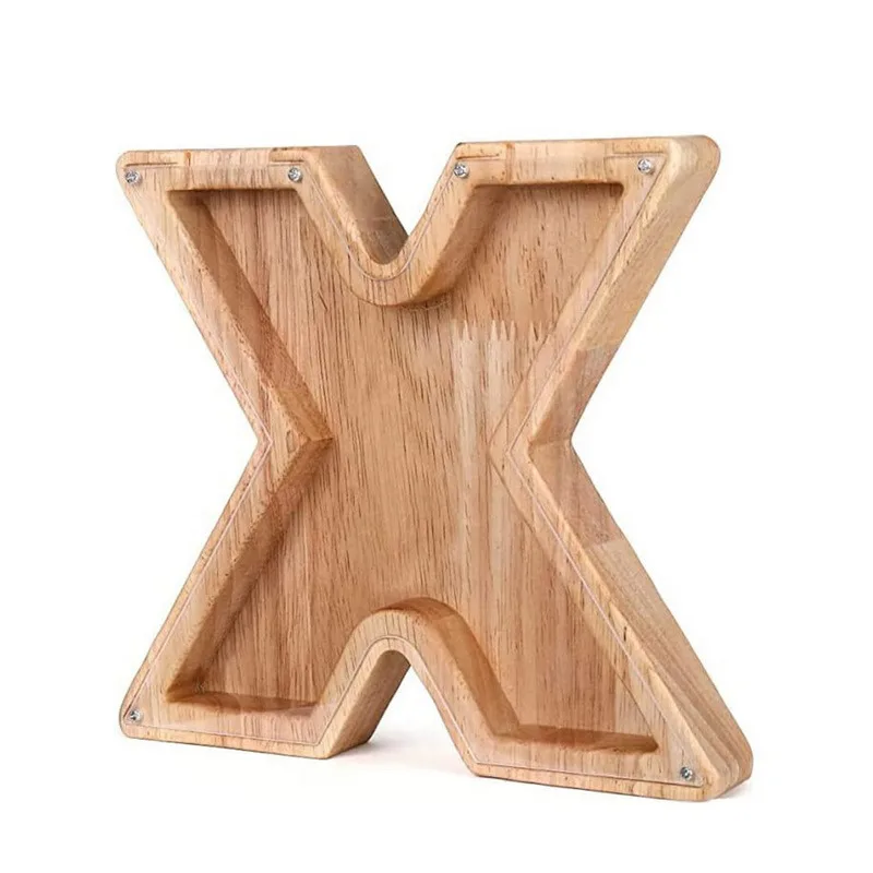 26 Letters Engels Spaarpot Houten Munt Geldbesparende Doos Jar Munten Opbergdoos Desktop Ornament Home Decor Ambachten Kerstcadeau