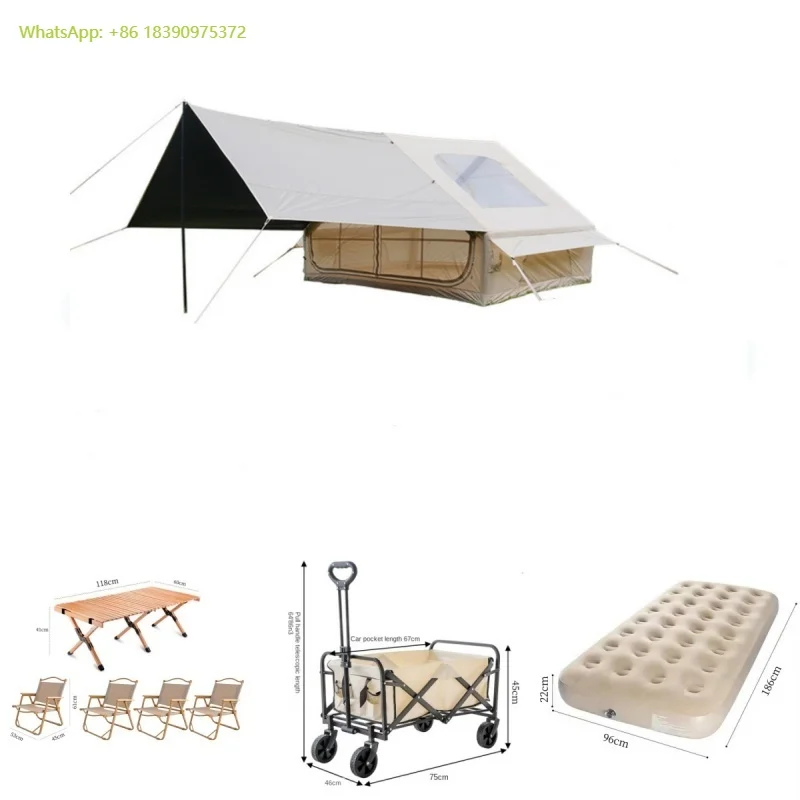 

XFD High Quality Complete Set Oxford Waterproof Portable Home Outdoor Camping Inflatable Tents with Tables Chairs Mattresses
