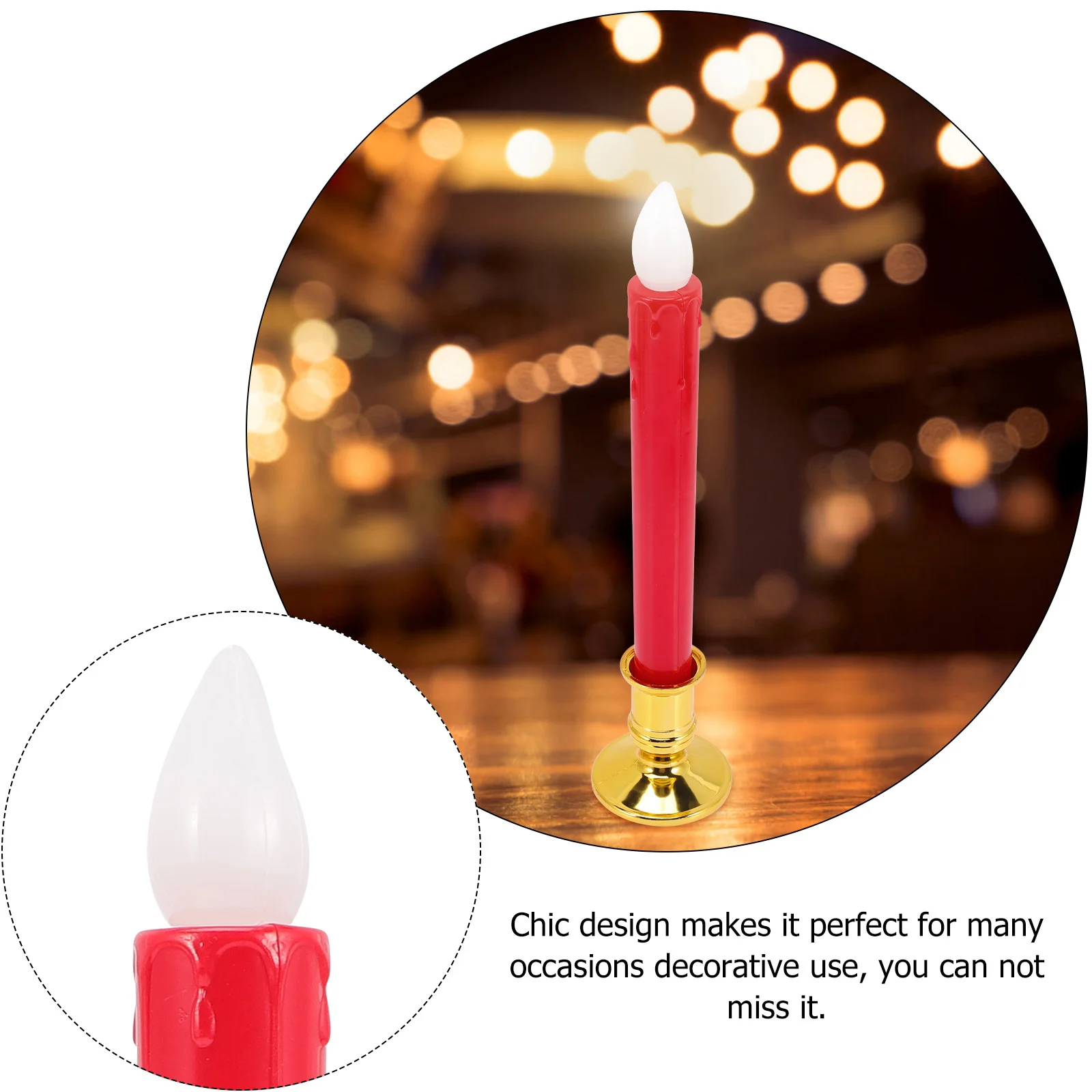 

6Pcs Electronic Long Stick Flameless Candles Operated LED Taper Lights ABS Safe Durable for Birthday Wedding