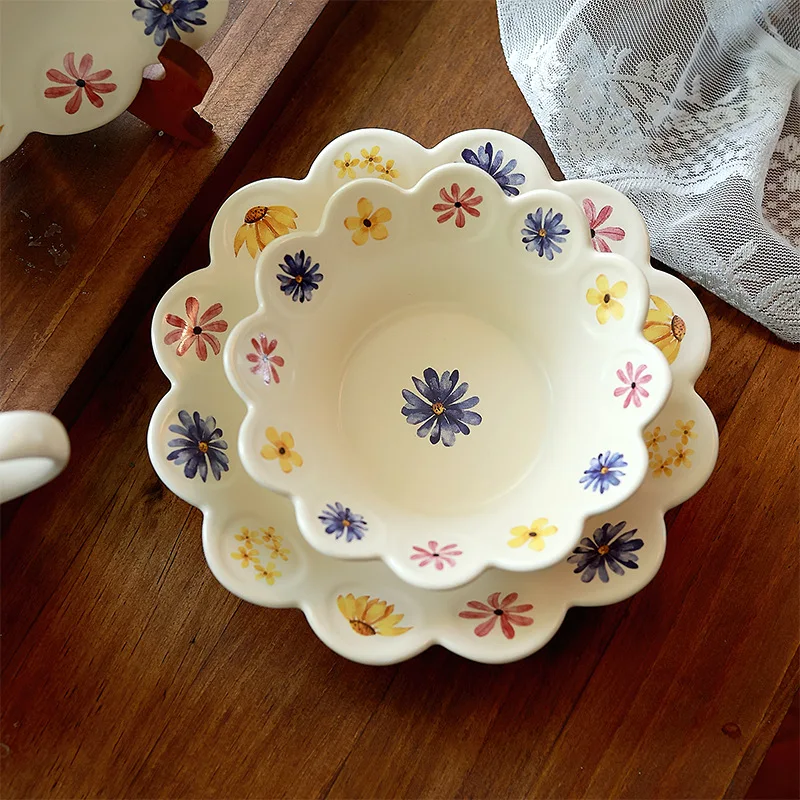 

Керамическая десертная тарелка с цветочным принтом в корейском стиле, тарелка для торта, тарелка для закусок, тарелка для завтрака, фруктов