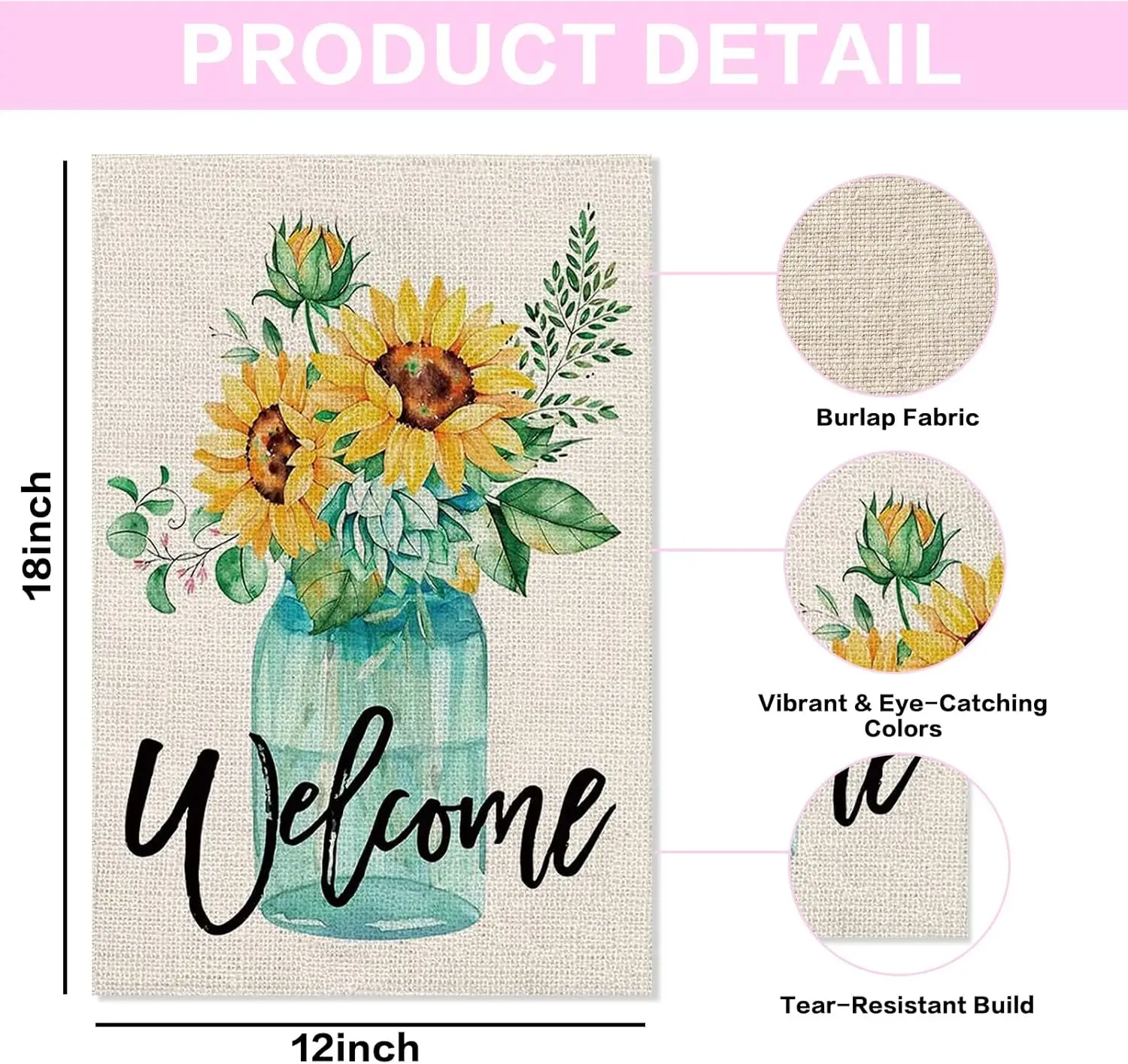 Hello Summer Garden Flag 12x18 Inches Double Sided Welcome Garden Flag for Garden Outdoor House Sunflowers Burlap Yard Flag  SSL