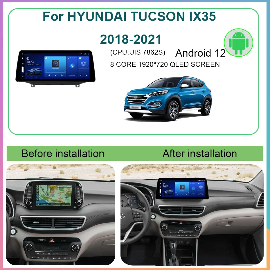 12.3 Inch Screen Android 12 Car Multimedia For HYUNDAI TUCSON IX35 2018-2021 GPS Stereo Video CarPlay Screen Head Unit 4G