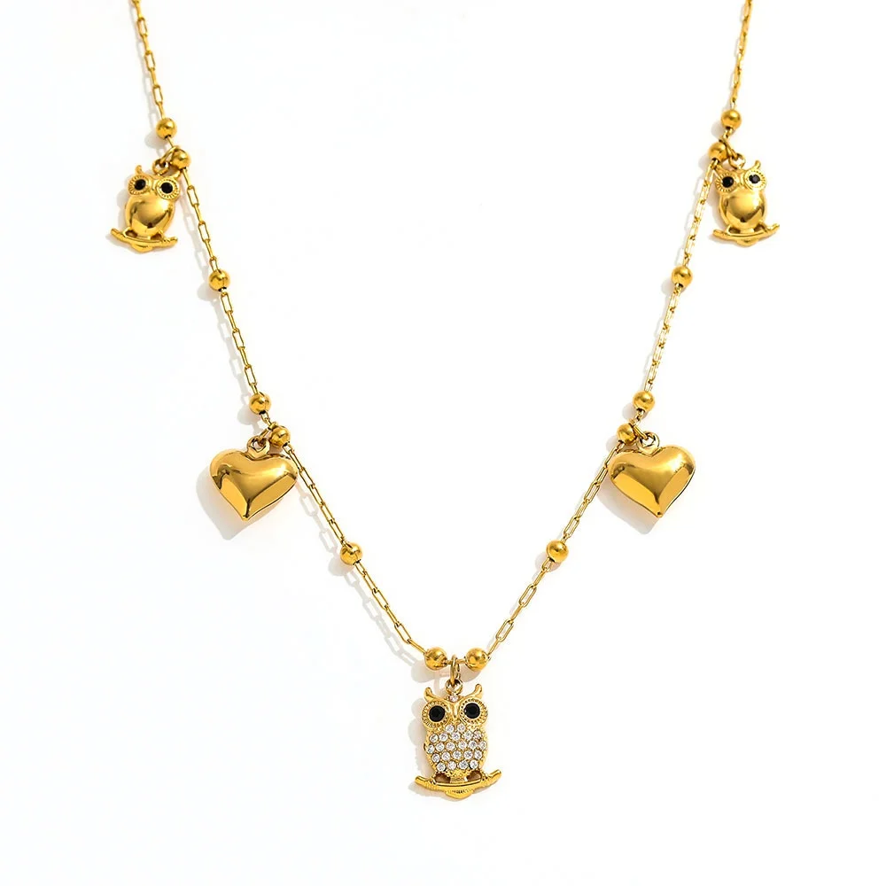 

Joolim Jewelry Wholesale Waterproof Vivid Owl Zirconia Heart DIY Multi-accessory Pendant Stainless Steel Necklace for Women