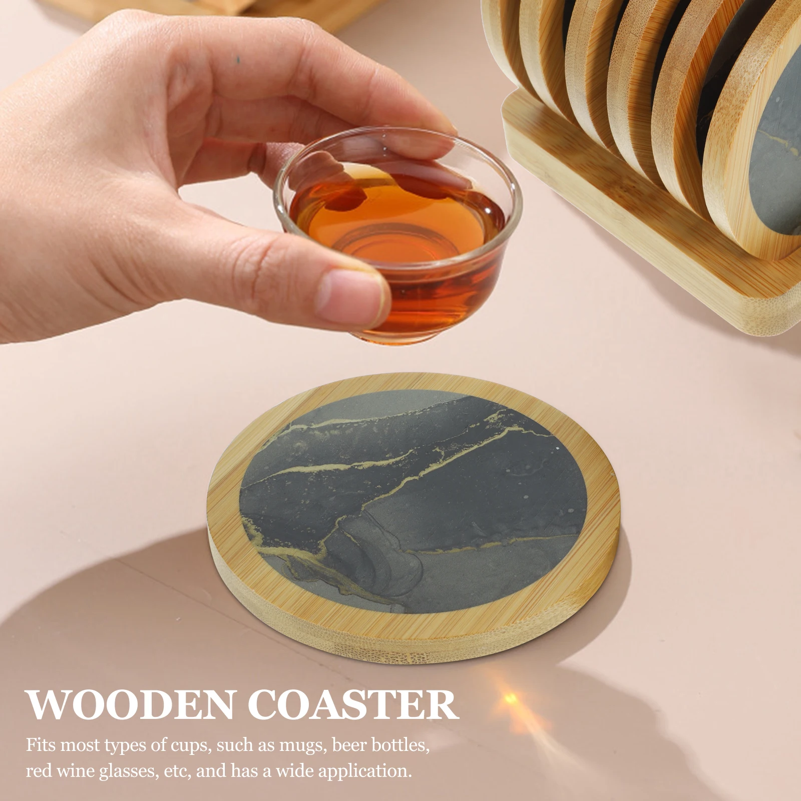 

Wooden Coasters Heat Resistant Round Placemat Unique Home Office Desk Cup Mats Rustic Beer Glass Protector