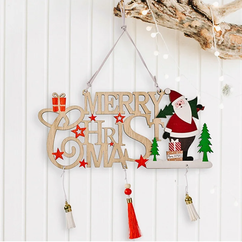 Christmas Wood Signs Wooden Merry Christmas Hanging Sign DIY Words Decorative Plaques for Wreath Home Door Wall Art Decor