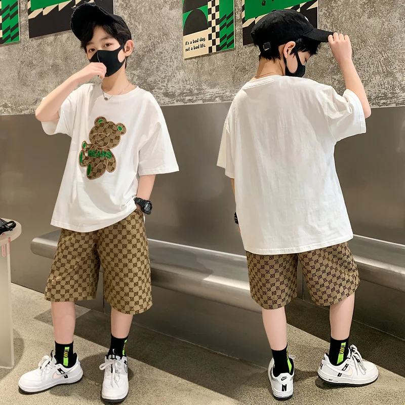 Boys Summer Sportswear Suit Kids Short Sleeve T-shirt+Shorts 2pc Casual Boy Tracksuit Children Clothing Outfit 6 8 9 10 12 Years