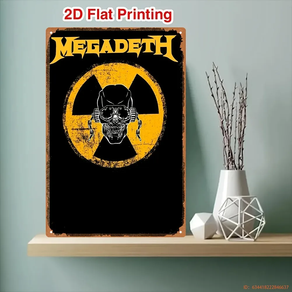 2D شقة، 1PC علامة معدنية خمر |   شعار فرقة Megadeth مع هيكل عظمي في المركز ورمز الإشعاع النووي #5