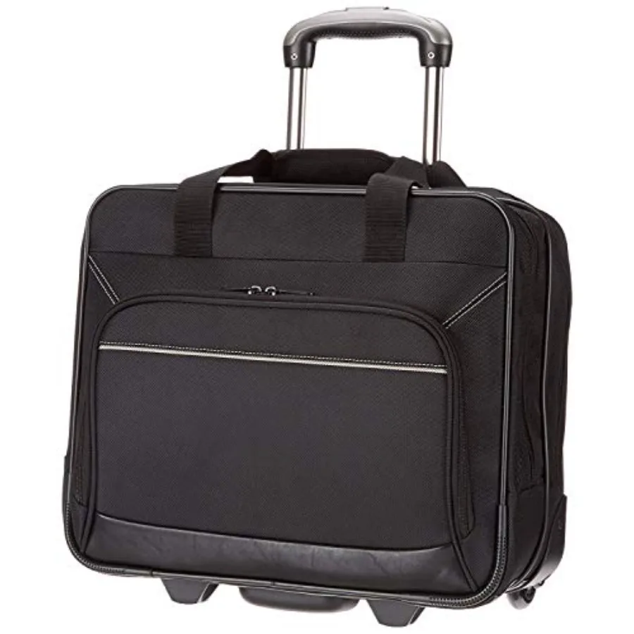 

Rolling Wheeled Laptop Bag 15.6 in Black Sturdy with Compartments and Locking Handle
