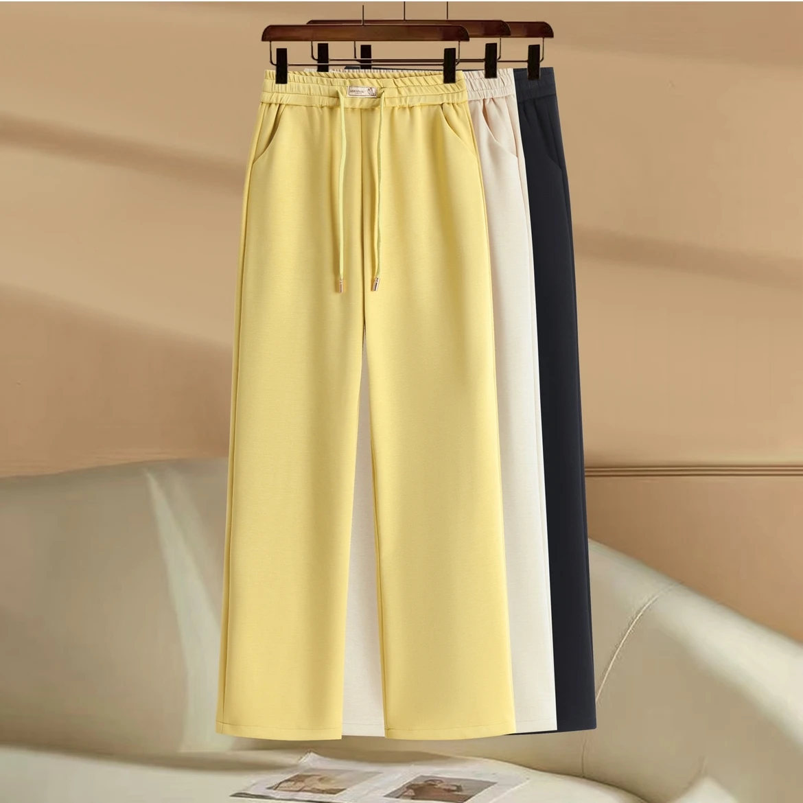 

Модные прямые брюки для женщин, летние, новые, с высокой талией, эластичные, облегающие, желтые, повседневные брюки.